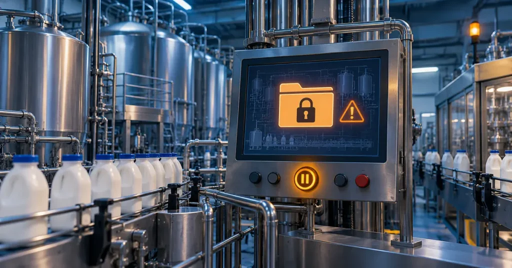 Dairy production equipment paused by a ransomware warning